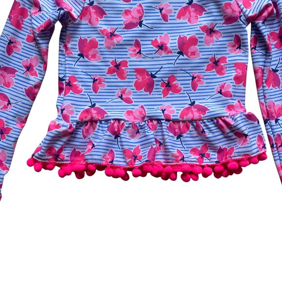 NWT Nicole Miller Rash Guard Swimsuit Set Stripes Floral Pom Poms Pool Beach-6 - Picture 4 of 13